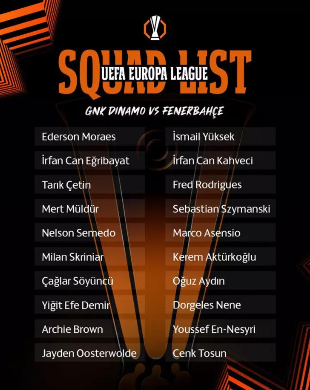 Fenerbahce, Dynamo Zagreb Match Camp Squad açıklandı! 3 yıldız Hırvatistan'a getirilmez 3